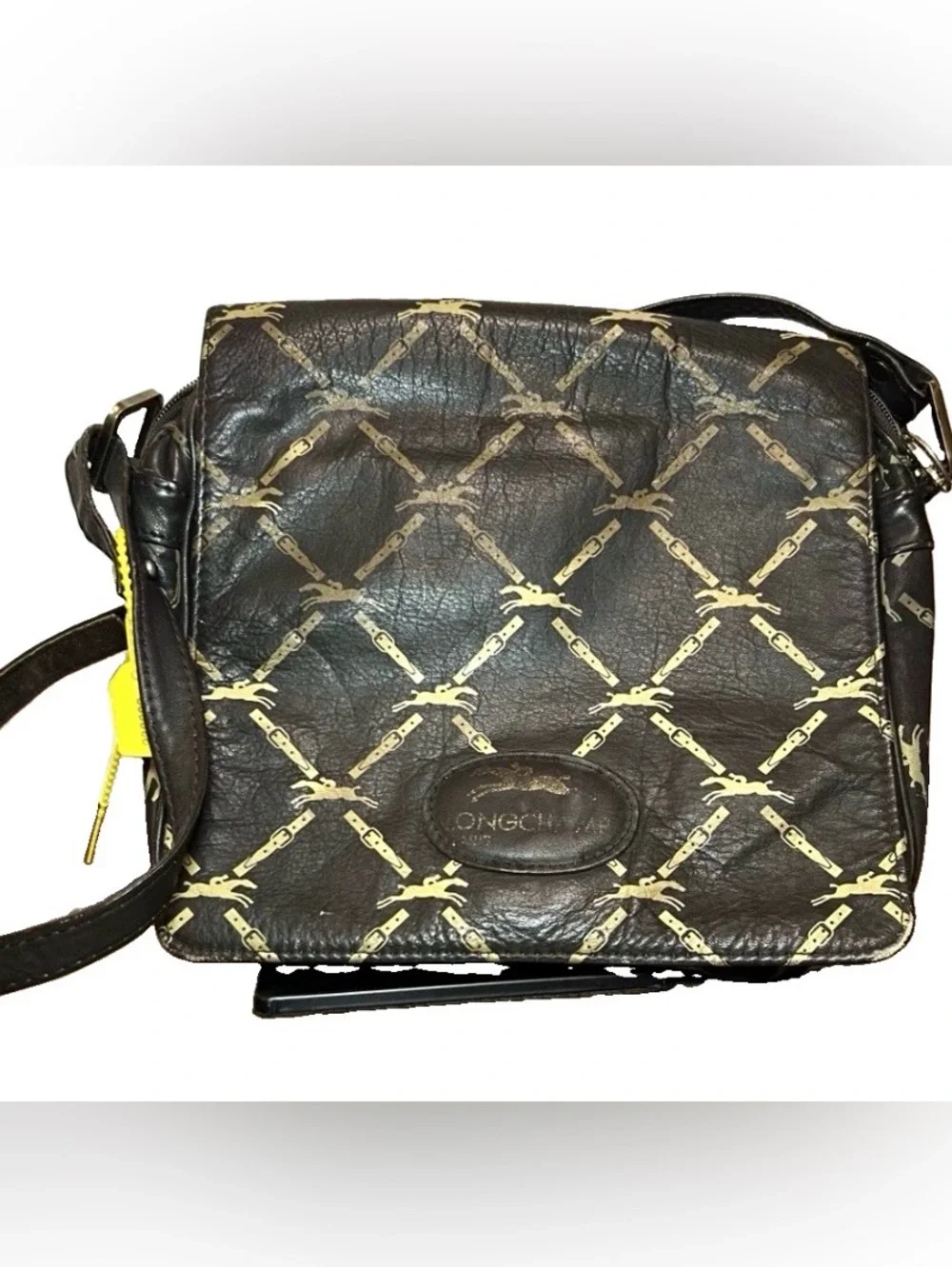 Longchamp Monogram Crossbody Bag Brown/Gold Medium Zip Magnetic Adjustable Strap